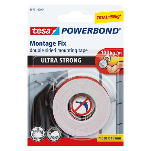 Tesa 55791 Powerbond Ultra Güçlü Çift Taraflı Montaj Bandı 1.5m x 19mm